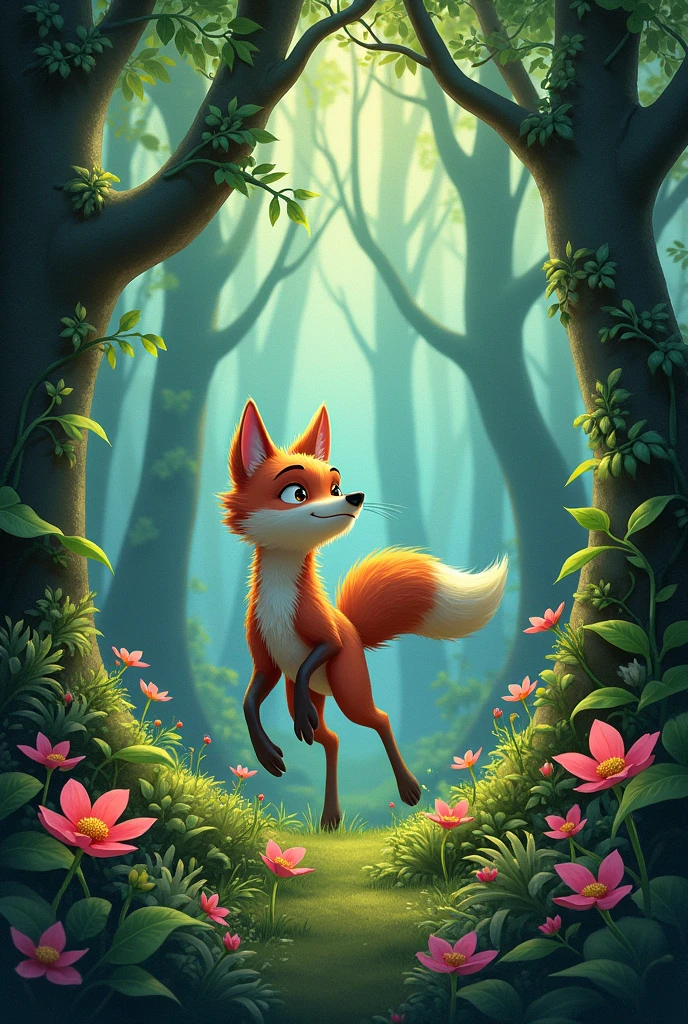 Forest with the adventures of Florian the fox man written in French in the middle