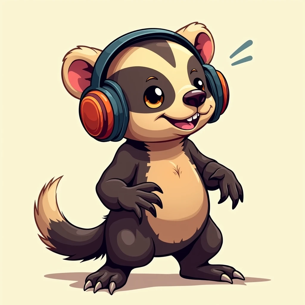 Create a real Catoon honey badger with headphones
