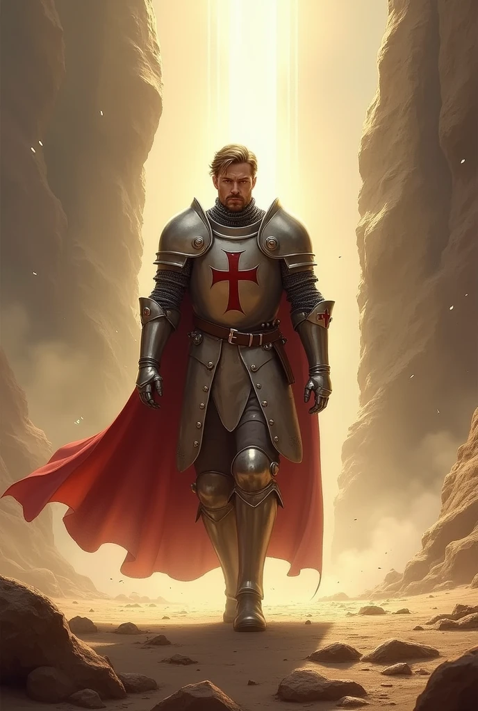 Knight Templar marching with a Holy Light coming from above