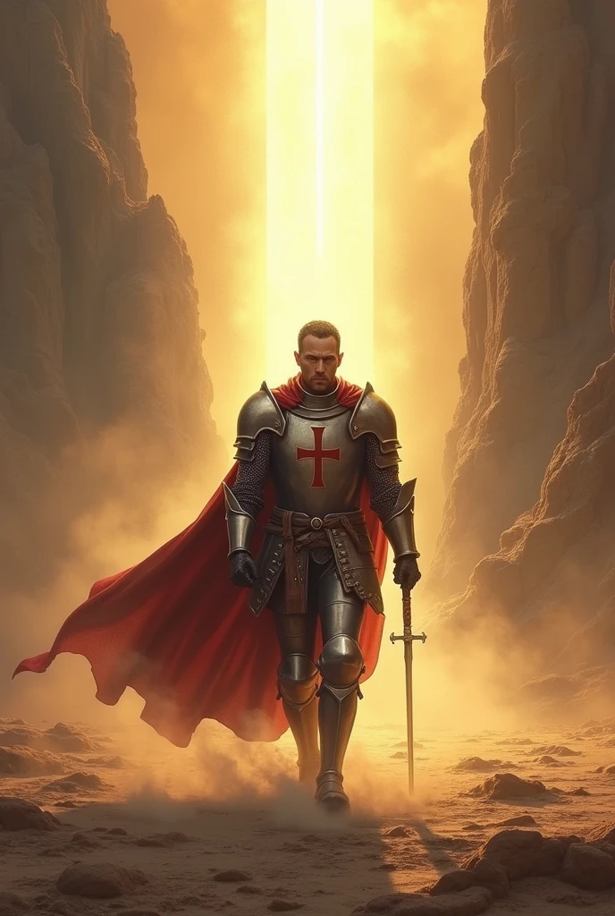 Knight Templar marching with a Holy Light coming from above
