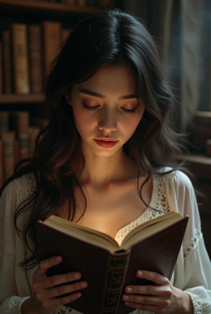 Get the image of a woman kissing a book