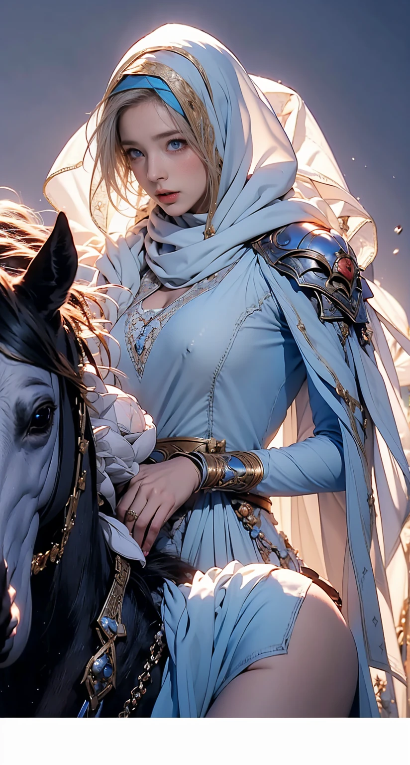 Erect nipples, wearing a hijab , luxury hijab,crown luxury , blue eye, blond hair, around , (gold ), tmasterpiece,Best quality at best,A high resolution,8K,((Portrait)),(upper body),Original photo,real photograph,digital photography,(Female princess in the medieval fantasy style), sexy princess ,blue eye, super colossal breast, round colossal breast ,open kissing lips,Keep your mouth shuegant and charming,((Blushing)),virgin contempt,Calm and handsome,(Medieval fantasy dress,The Beautiful super huge round breast, small waist, perfect colossal breast of princess body, a blue delicate pattern,silver Cloak),(princes medieval character medieval fantasy style,oc render reflection texture, fighting style, sexy colossal breast , medieval castle background, slim body, very small waist,