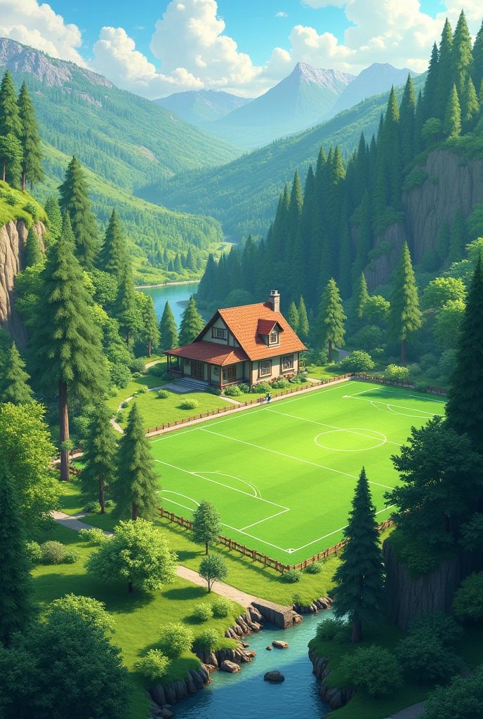 House and a ravine and a soccer field