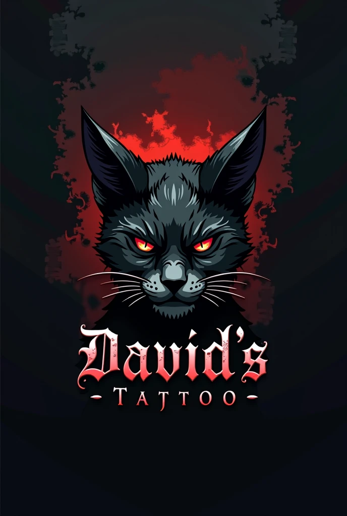 Generate a logo with a gothic style and lettering for a tattoo studio with the name David&#39;s Tattoo. You can use the head of a cat as simple as possible.