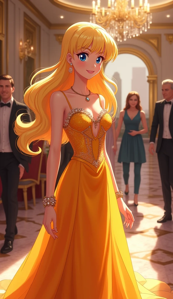 Mina Aino Sailor Venus in an elegant party dress, at an anniversary celebration.
