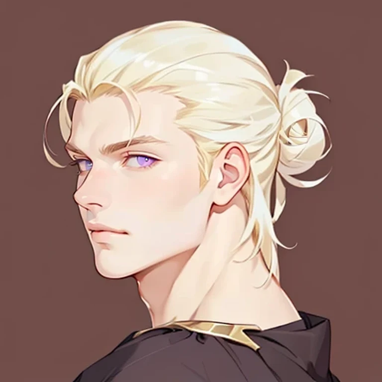 ((masterpiece)), (((best quality))), prince, portrait, 1 male, very pale white skin, blonde hair, straight hair, bun, handsome man, strong masculine features, pale purple eyes, detailed face, highest quality, highly detailed, original, high resolution CG Unit 8k wallpaper, (best quality, artwork, masterpiece, 4k)