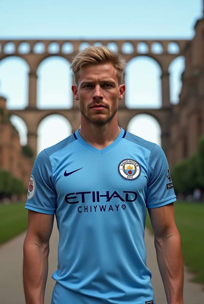 KEVIN DE BRUYNE STANDING IN MANCHESTER CITY SHIRT IN FRONT OF Pont du Gard