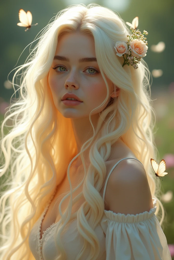 Create a female character with light blonde hair