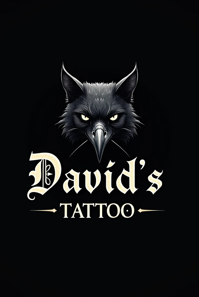 Generate a logo with a gothic style and lettering for a tattoo studio with the name David&#39;s Tattoo. You can use the head of a cat or a crow as simple as possible.