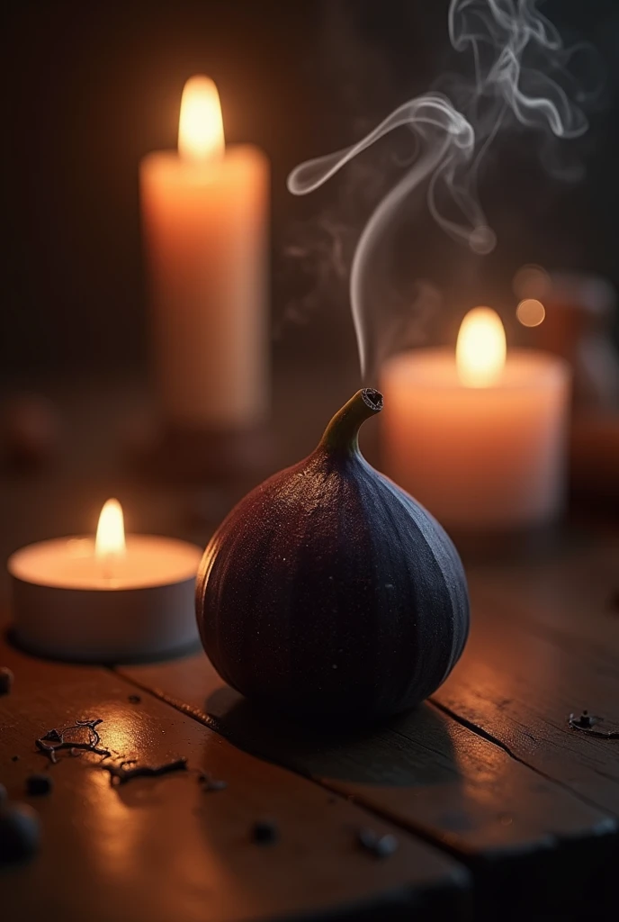 Black fig with candle lights on background , smoking Cuban tabbaco