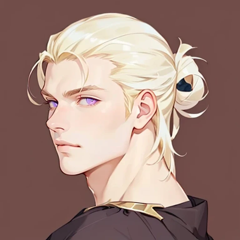 ((masterpiece)), (((best quality))), prince, portrait, 1 male, very pale white skin, blonde hair, straight hair, bun, handsome man, strong masculine features, pale purple eyes, detailed face, highest quality, highly detailed, original, high resolution CG Unit 8k wallpaper, (best quality, artwork, masterpiece, 4k)