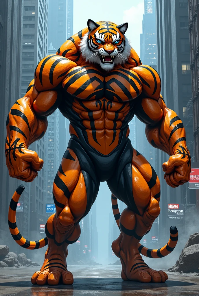 I want you to make a robust humanoid mutant with a tiger appearance,Now I do it but under the ultimate spiderman design