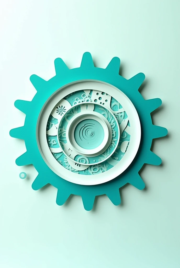 In the style of paper cut out and the white and turquoise color
This photo is about a A gear that has five layers
The image is 12 x 9
