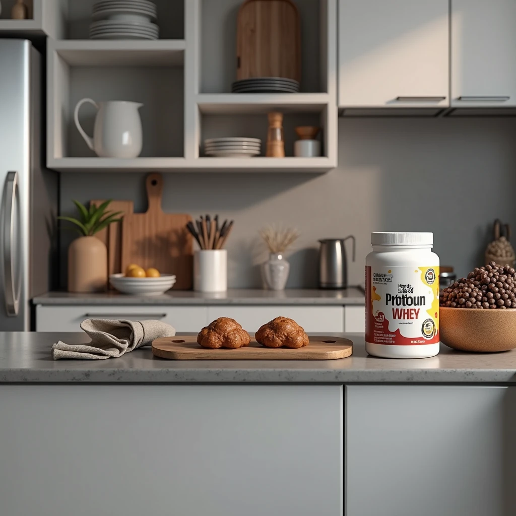 Place a protein jar on the counter in the photo