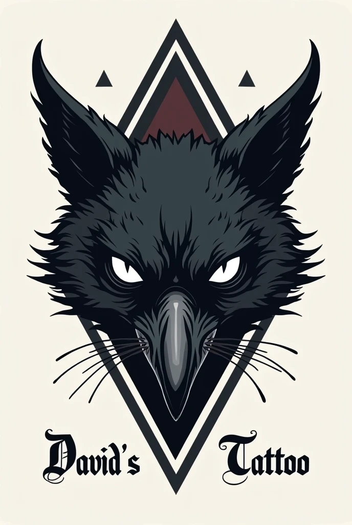 Generate a logo with a gothic style and lettering for a tattoo studio with the name David's Tattoo. You can see the head of a cat or a crow, You can use geometric figures such as triangles as simple as possible