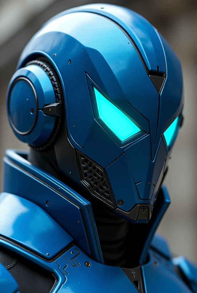 Generate an innovative helmet design for a suit "heroi" that uses suit water as its main "missiles" that his helmet is blue and that he has a sharp and angry cyan visor, that he has a water respirator in the mouth part of the suit