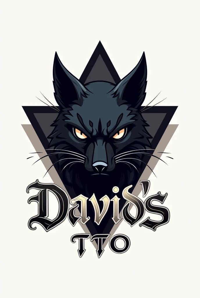 Generate a logo with gothic style and lettering for a tattoo studio with the name David's TTO. You can use the head of a cat or a crow, You can use geometric figures such as triangles as simple as possible