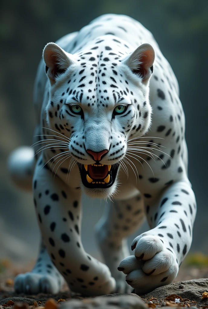 White leopard with blue eye
Attacking position aggressive