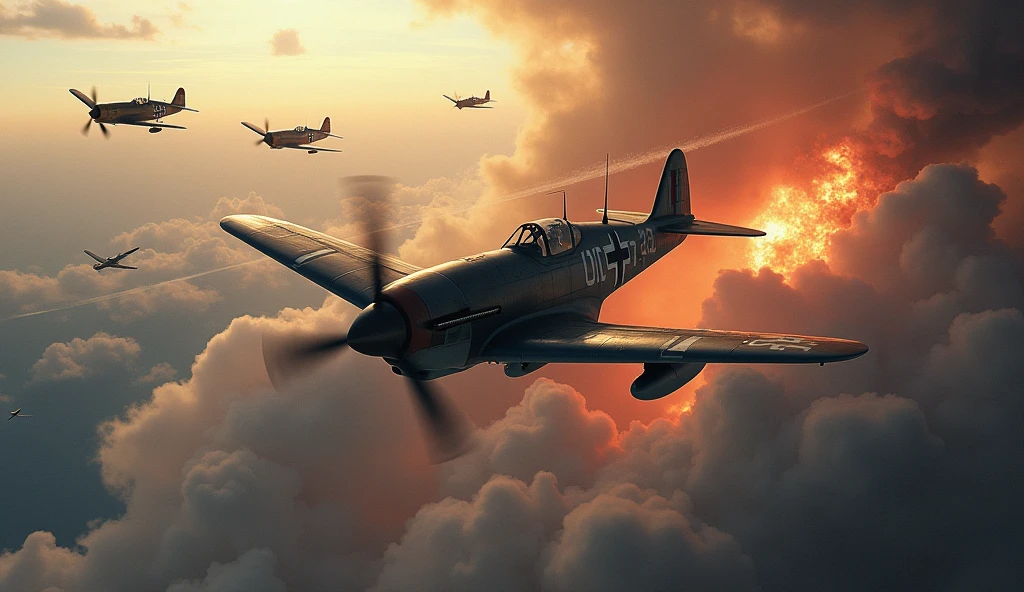 1500; (masterpiece, best quality) destroyed sky; battle in the air; war planes of 1940; Republic Messerschmitt Bf 109 x Vought F4U/FG Corsair