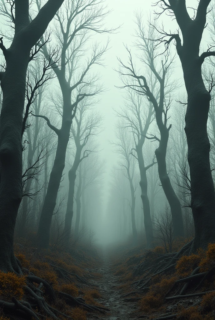 A post apocalyptic forest, the same photo but without the person