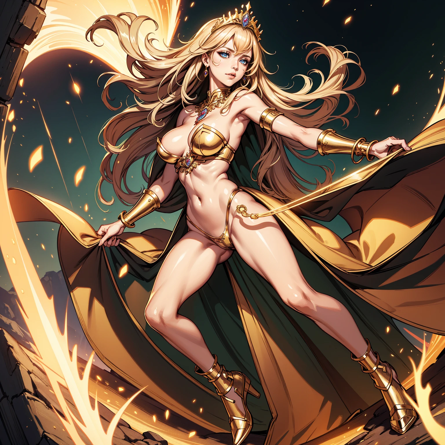 Masterpiece, best quality, 4k, Insanely Definition, uncensored, rating explicit, full body, gorgeous 1womanl, Diana, dungeons and dragons, Linda, brunette skin, holding a golden spear, wearing a bearskin outfit, warrioress, with a golden tiara, with gold bracelets, sexly, big-ass, legs thick, (very detailed CG unit 8k wallpaper),best qualityer,cinmatic lighting,detailed back ground,beautiful detailed eyes,shiny pupils,(Very thin and beautiful),(Beautiful and detailed eye description)