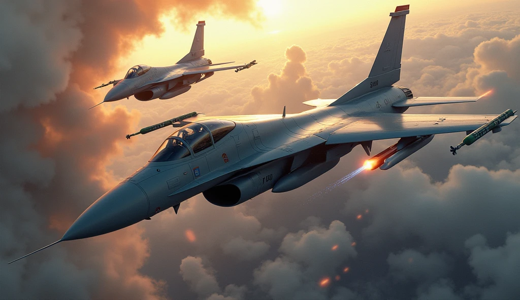 1500; (masterpiece, best quality) destroyed sky; battle in the air; war planes of 1940; Chengdu J-10 vs. F-16