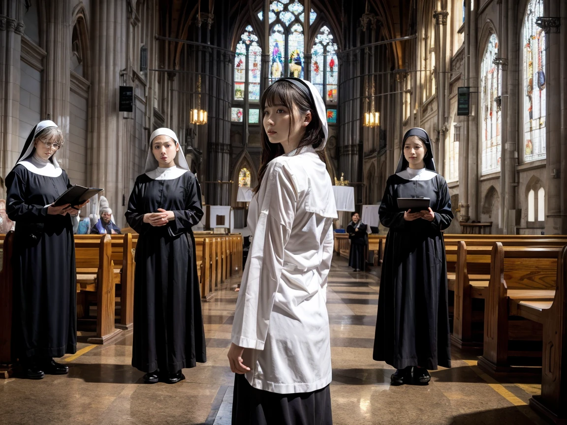 church 、Nuns 、 、Fr., Are standing, ,Sex