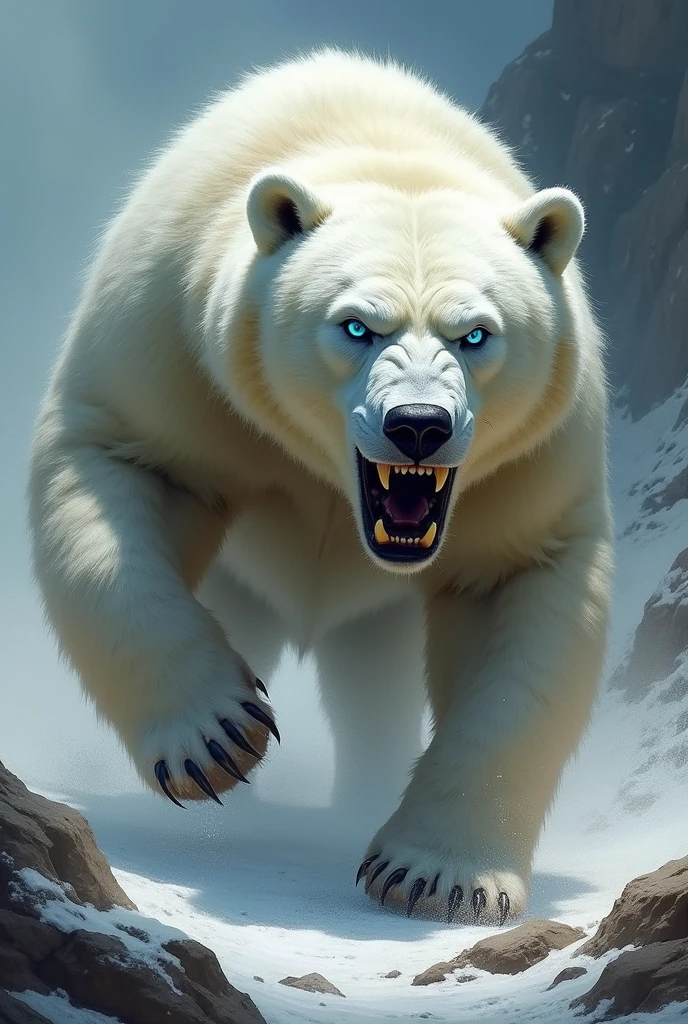 White bear with blue eye
Attacking position aggressive