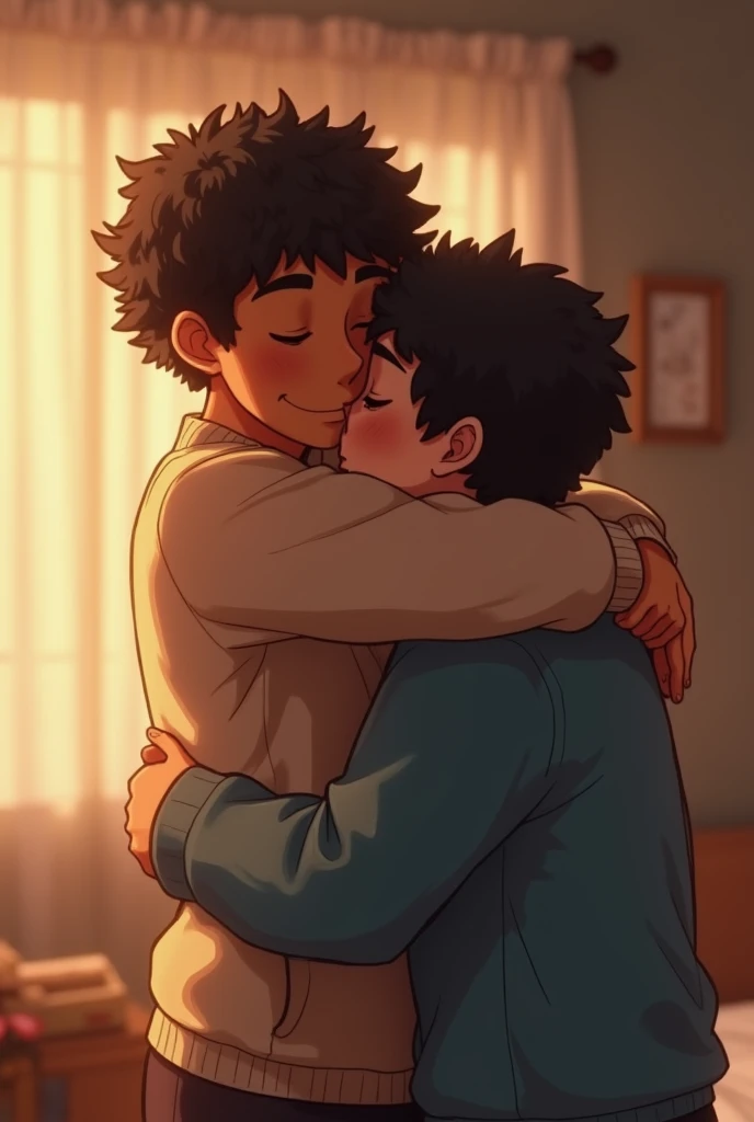 A Hugging Mc Kevin with Short Curly Hair