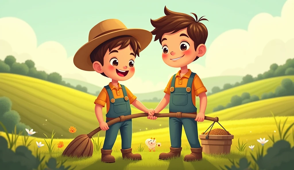 Two brothers working together in the field they love each other thumbnail cartoon two brothers short sty
