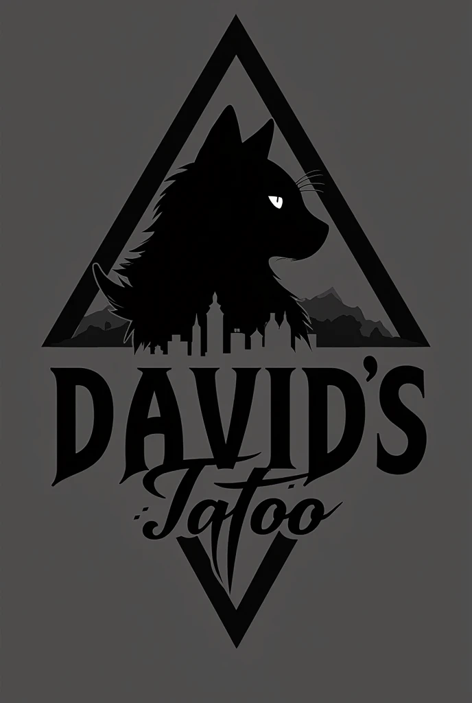 Generate a logo with a gothic style and lettering for a tattoo studio with the name David&#39;s Tattoo. You can see the head of a cat or a crow, You can use geometric figures such as triangles as simple as possible and in silhouette.