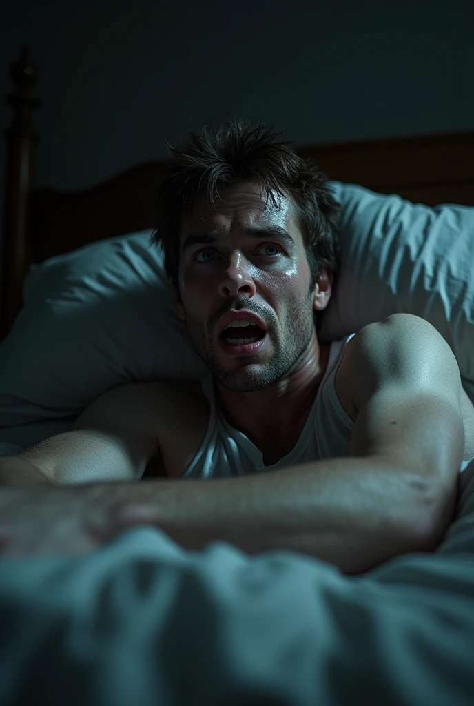Man waking up from a nightmare