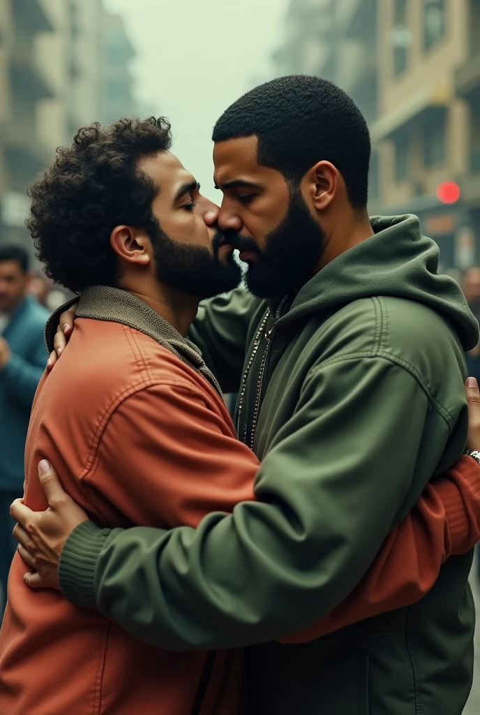 the singer "Drake" with Pablo Escobar hugging each other 
