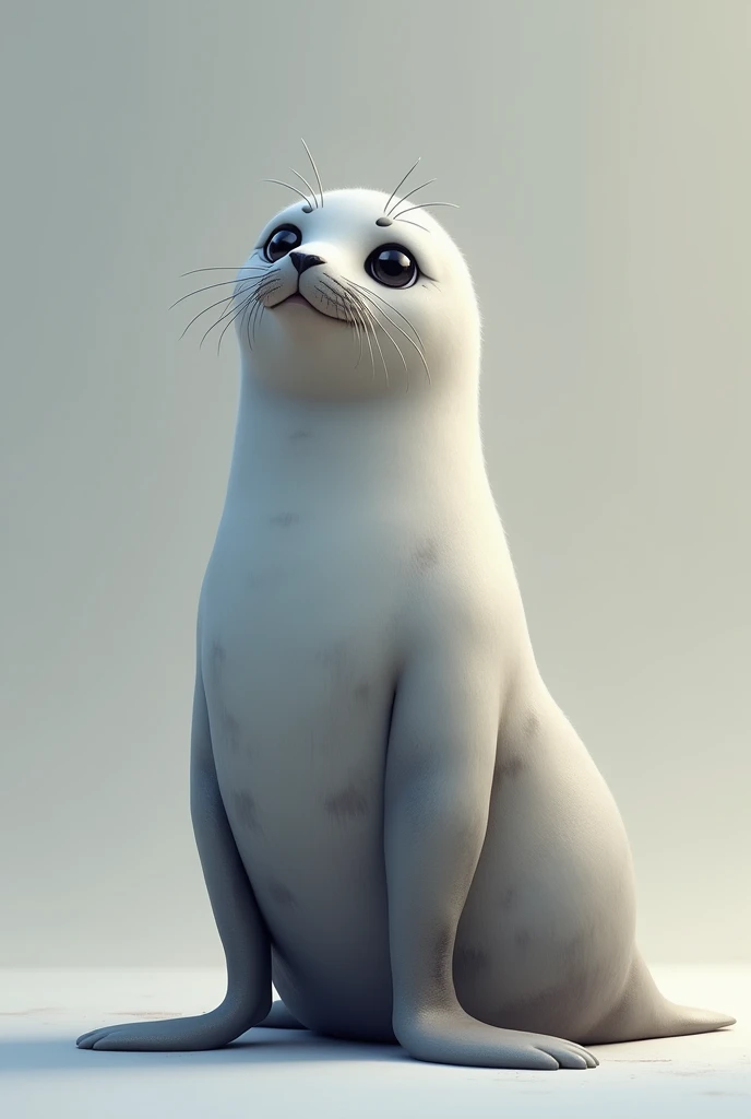 Create a seal with its entire body visible, that it is standing and is in profile and tender