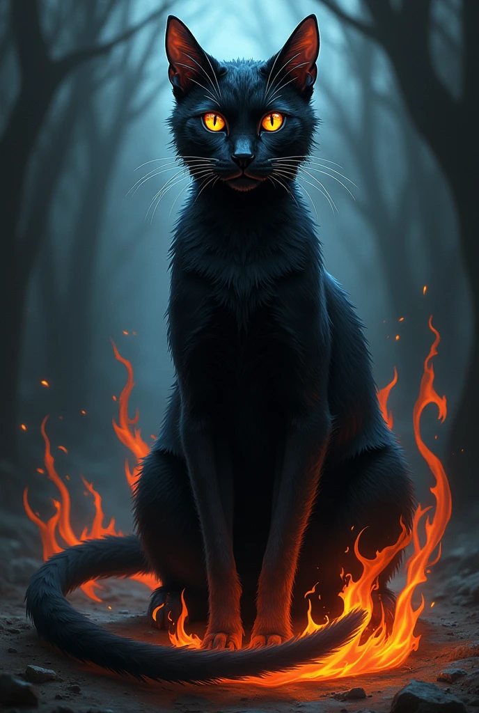 Black Fire Cat Drawing