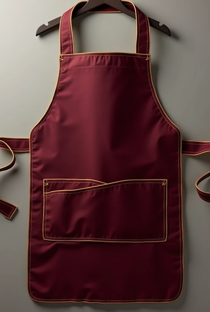 A maroon Apron art apron, adjustable neck,a golden lining round on ends, a pocket at lower part.