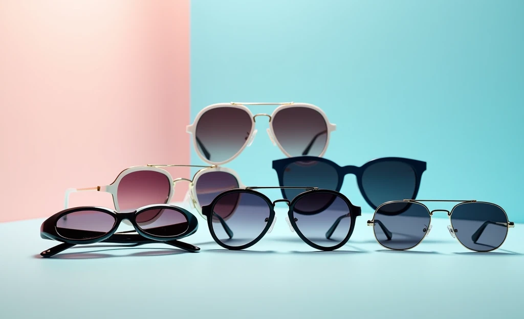 More than one sunglass with simple background