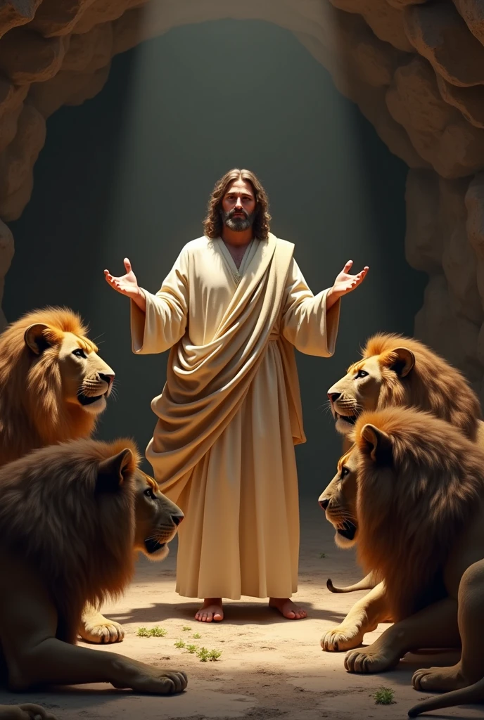 Jesus beside Daniel when he was thrown into the lions&#39; den 