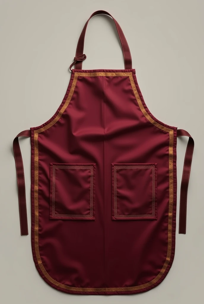 A maroon Apron art  apron, adjustable neck strap,a golden lining round on ends, 2 pocket at lower part. 