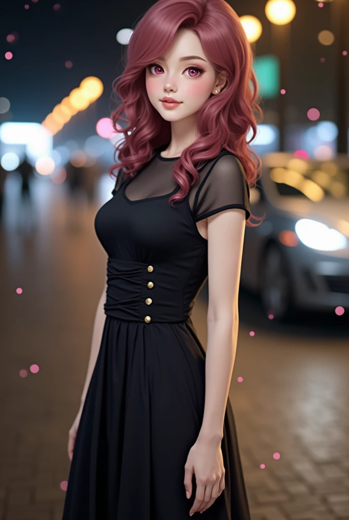 Light pink hair, pink eyes, pink and white, sakura leafs, vivid colors, white dress, paint splash, simple background, ray tracing, wavy hair