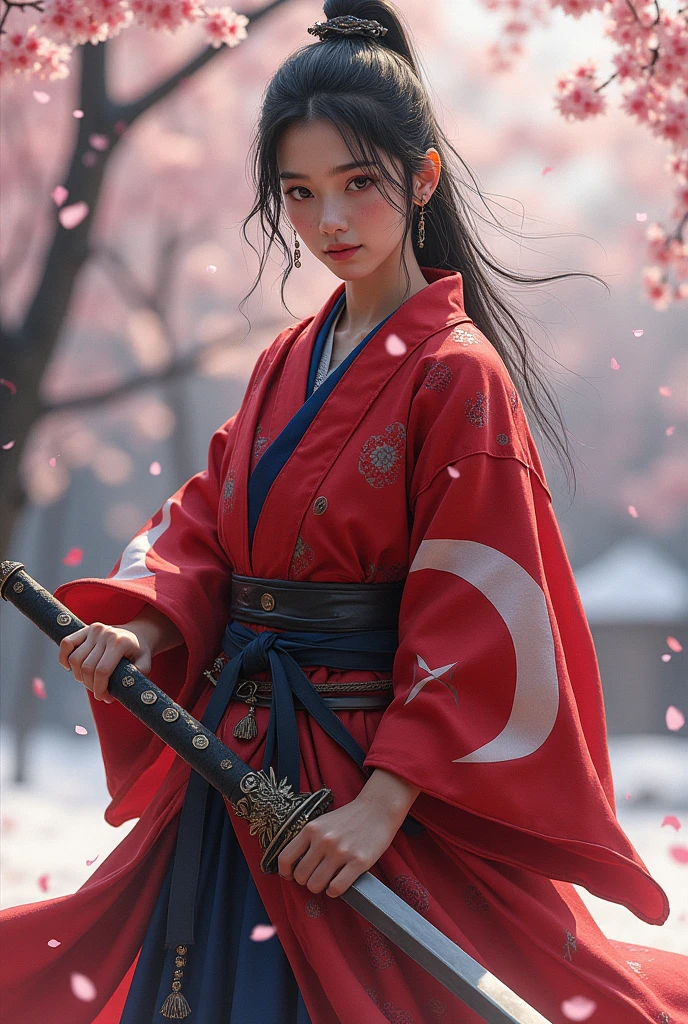Hakama reminiscent of the Turkish flag、Brandishing a Sword、After the battle、Very sensitive skin、I have a few freckles、SakuraFubuki、Also々Shii、Very detailed、