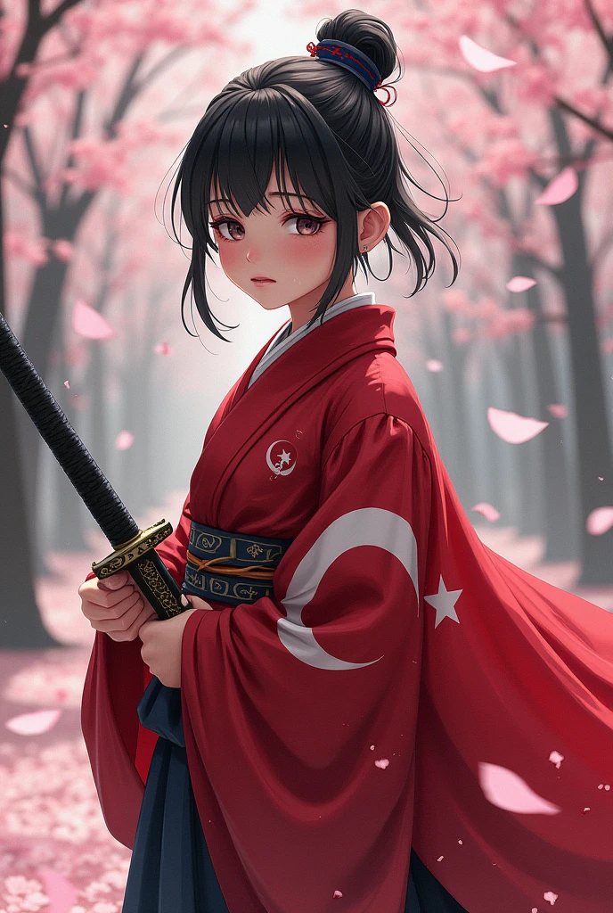 Hakama reminiscent of the Turkish flag、Brandishing a Sword、After the battle、Very sensitive skin、I have a few freckles、SakuraFubuki、Also々Shii、Very detailed、