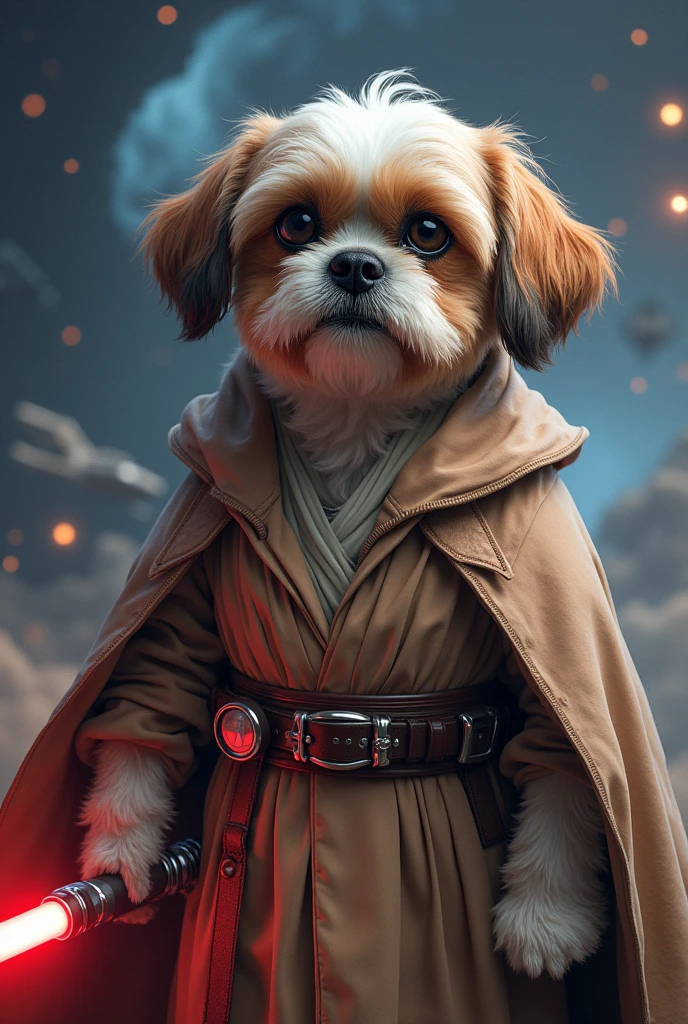 (photorealism:1.2), shitzu dressed as star wars