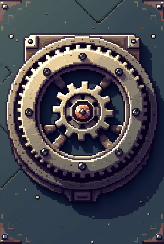 Create a pixel art button with a pixel art gear image