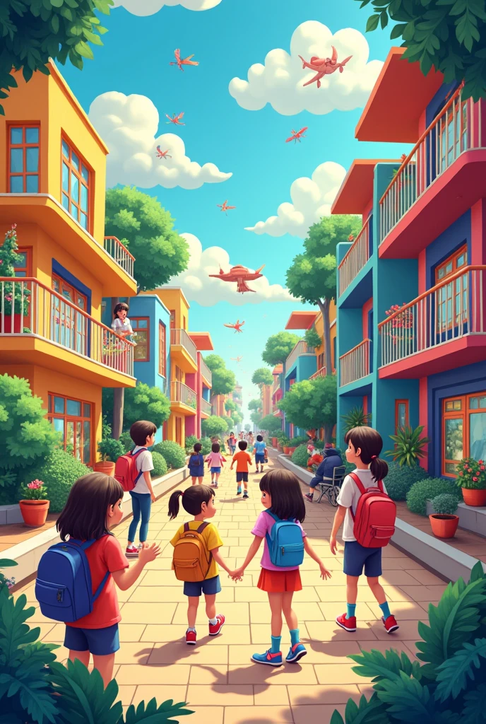 colorful and creative visual about the influence of the school and community to the learners