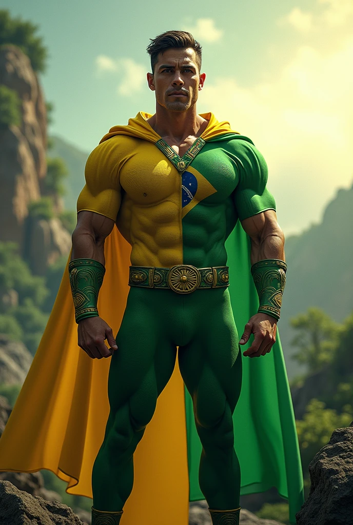 Superman wearing the colors of the Brazilian flag
