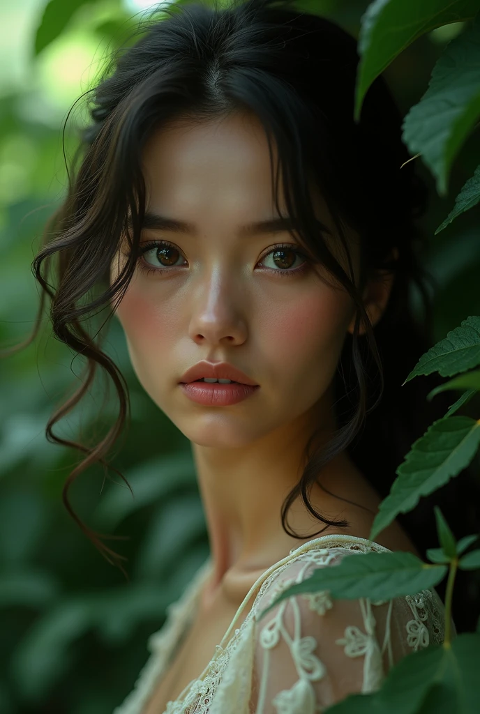 (best quality,4k,8k,highres,masterpiece:1.2),ultra-detailed,realistic,portraits,gray,beautiful,rich soil,artistic,emerald,dense,abundant shade,ethereal,vibrant,serene,tranquil,proud,masterpiece photo, beautiful girl, detailed face, model shot, romantic, perfect skin, black, realistic, surprise, sad, sadness, face, eyes, staring.