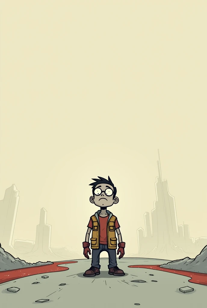 "Design a poignant and minimalistic scene depicting the tragic death of Scooter from Borderlands: The Pre-Sequel. Place Scooter on the first third of the image, capturing his emotional farewell. The background should be a stark, abstract representation of the game's environment. Use a limited color palette and clean lines to evoke a sense of loss and depth, in the style of Olly Moss."