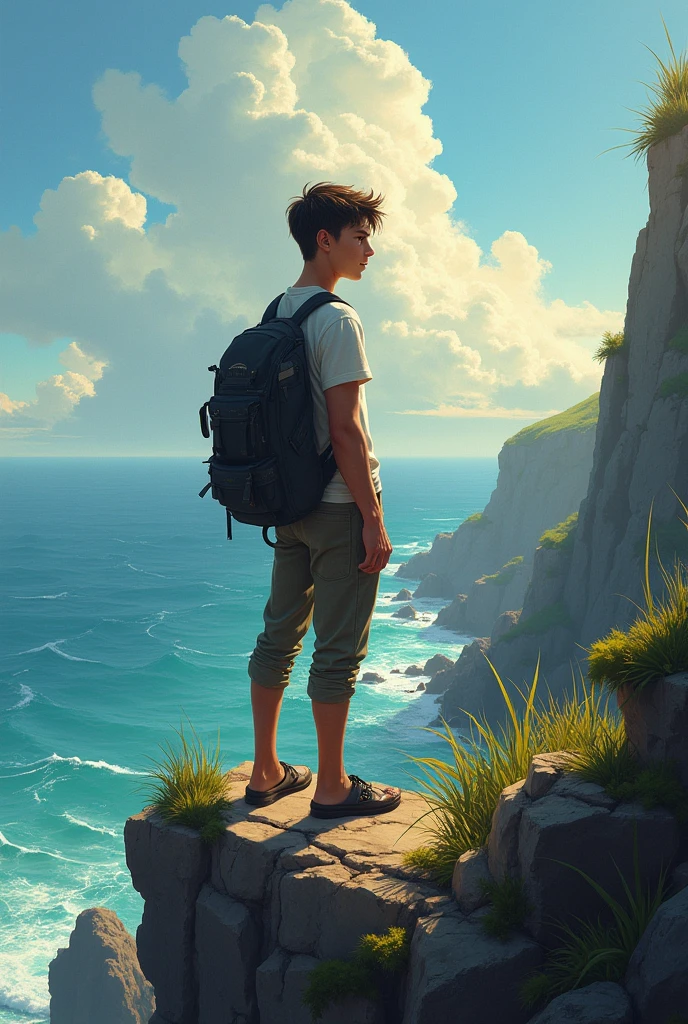 Young man looking towards the horizon in search of improvement