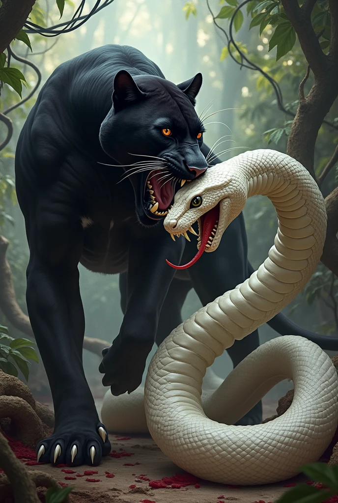 Black panther killed white king cobra after death snake 